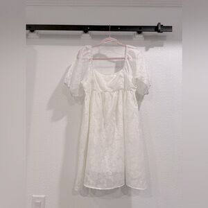 Altar’d State white mini with puff sleeves, full lining, sheer floral pr…